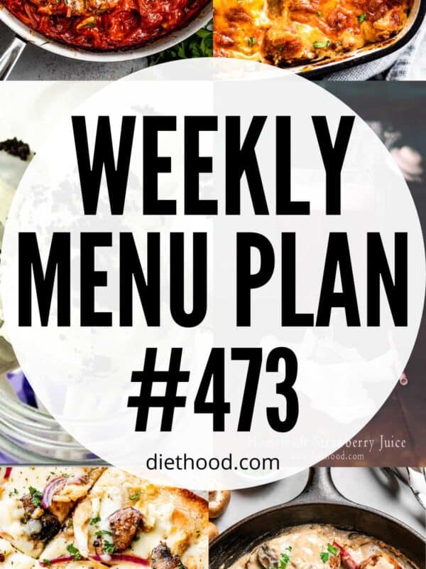 Weekly Menu Plan 473 six image collage Pinterest image.