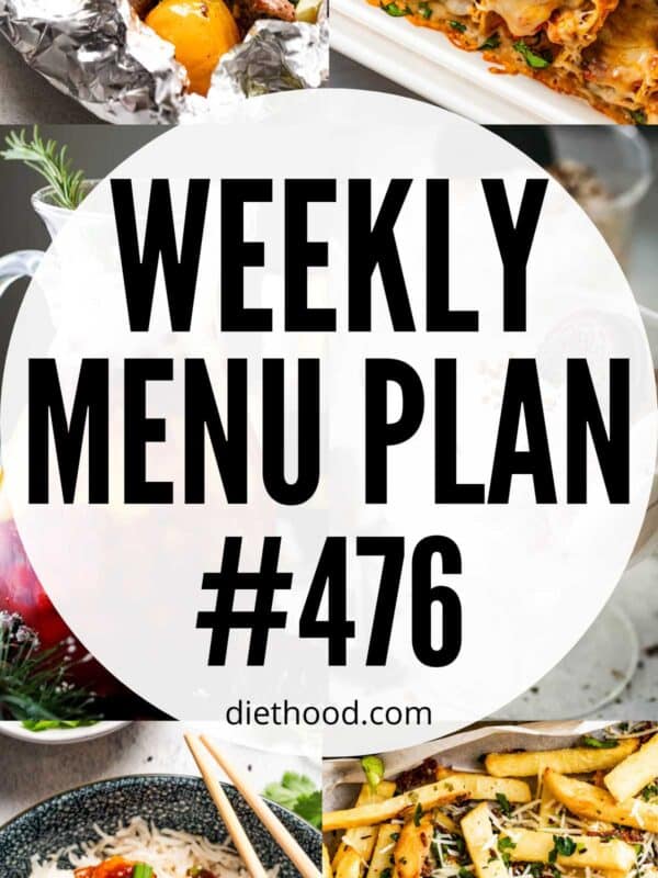 Weekly Menu Plan 476 six image collage Pinterest image.