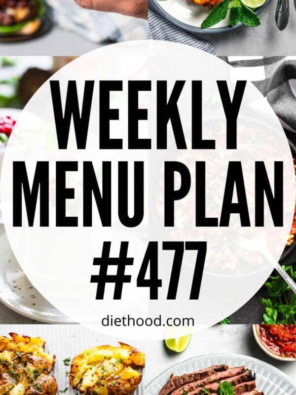 Weekly Menu Plan 477 six image collage Pinterest image.