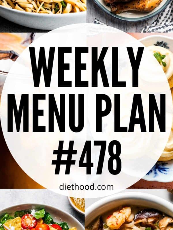 Weekly Menu Plan 478 six image collage Pinterest image.