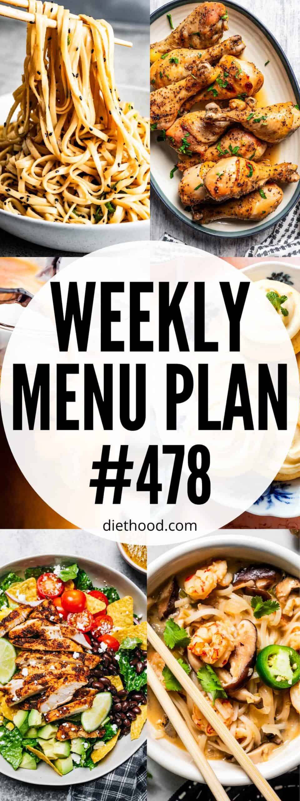 Weekly Menu Plan 478 six image collage Pinterest image.