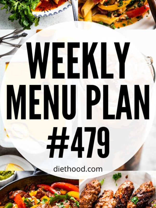 Weekly Menu Plan 479 six image collage Pinterest image.