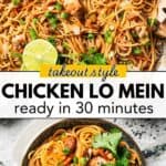 Chicken lo mein Pinterest image.