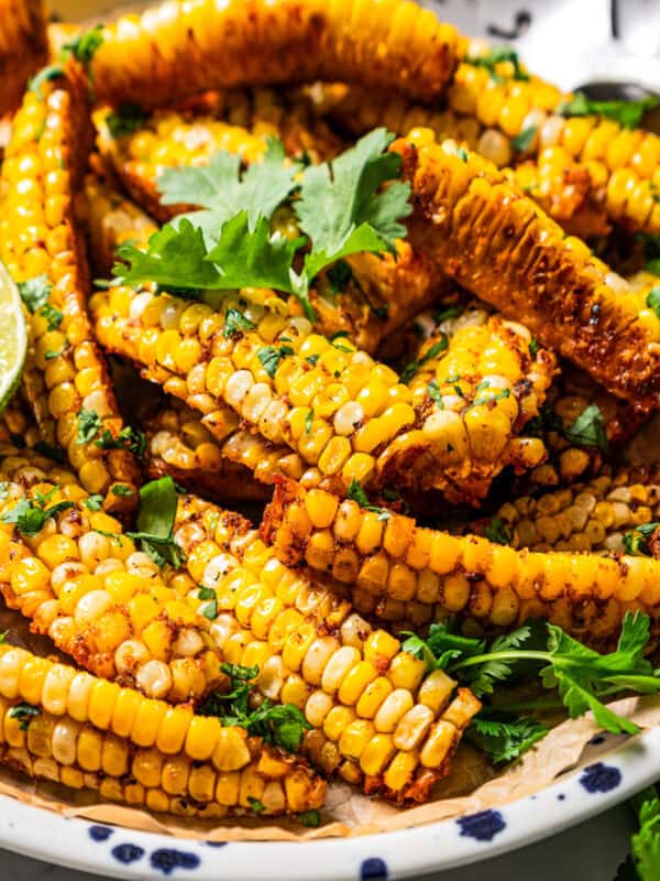 Corn ribs arranged on a serving plate.