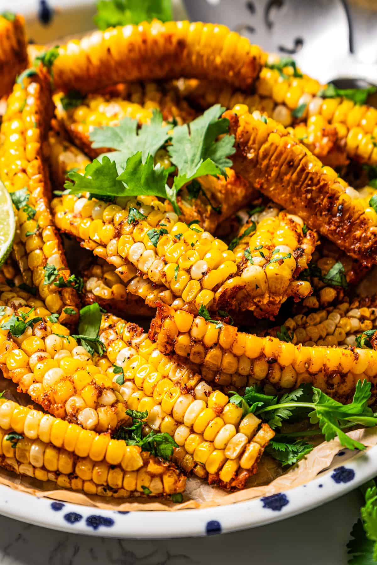 Corn ribs arranged on a serving plate.