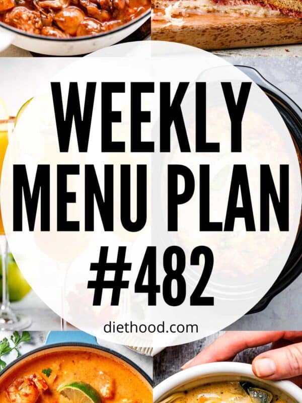 Weekly Menu Plan 482 six image collage Pinterest image.