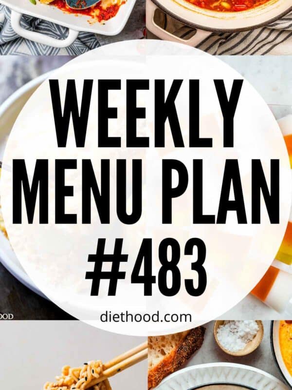 Weekly Menu Plan 483 six image collage Pinterest image.