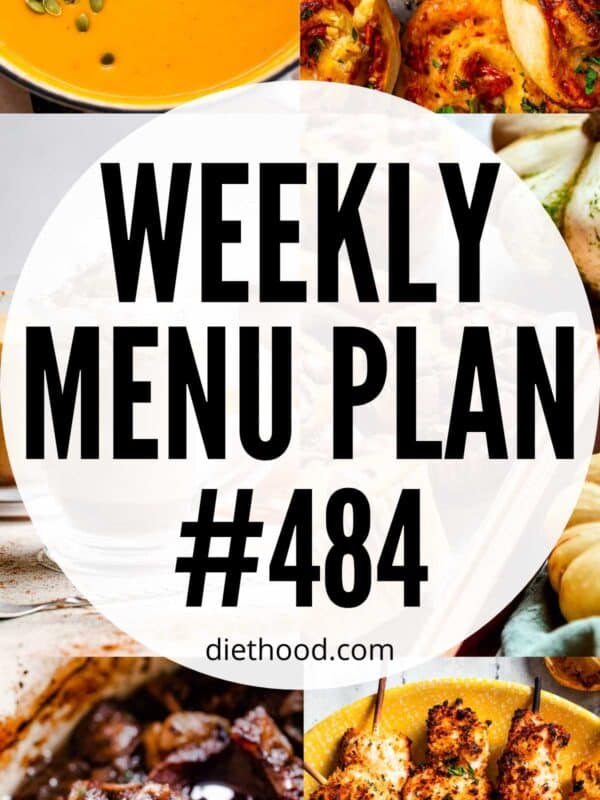 Weekly Menu Plan 484 six image collage Pinterest image.