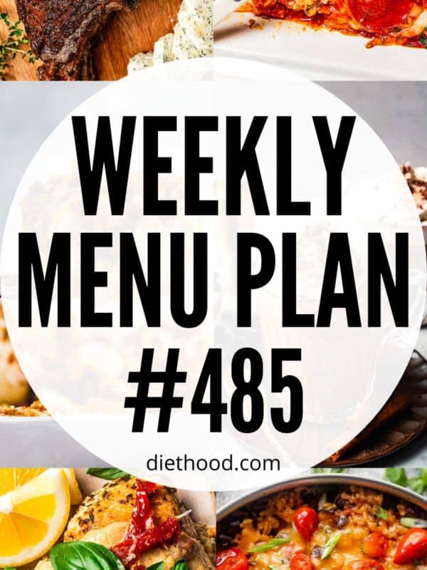 Weekly Menu Plan 485 six image collage Pinterest image.