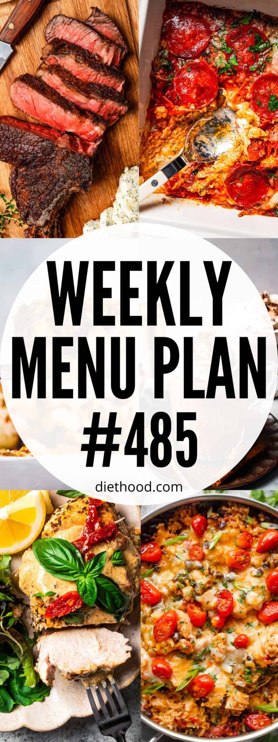 Weekly Menu Plan 485 six image collage Pinterest image.