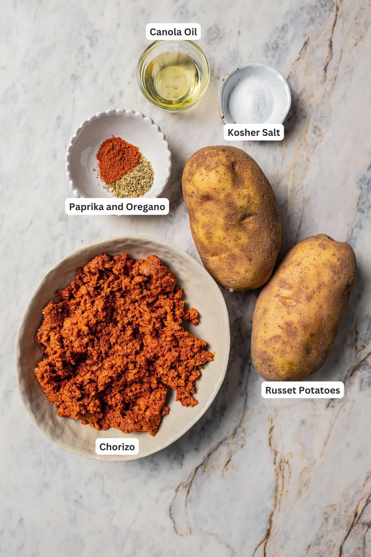 Ingredients for chorizo potato filling.