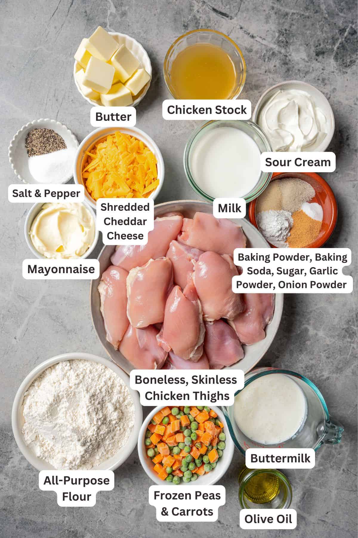 Ingredients for chicken cobbler.