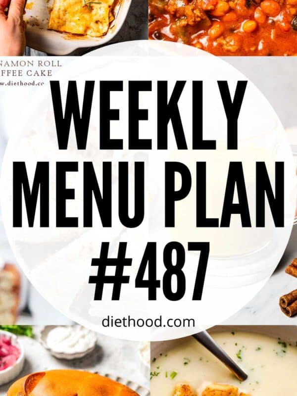 Weekly Menu Plan 487 six image collage Pinterest image.