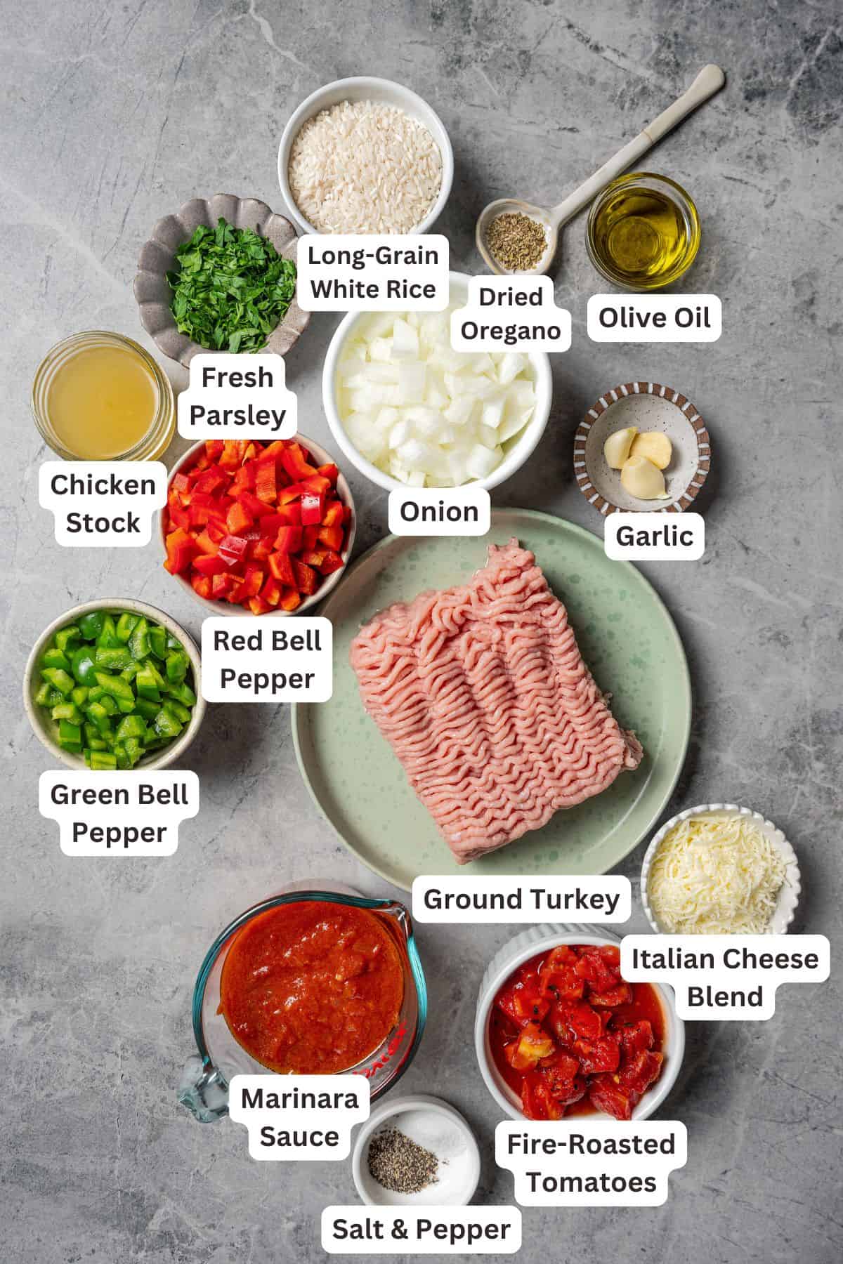 Ingredients for stuffed pepper casserole.