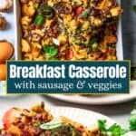 Breakfast Casserole with sausage Pinterest image.