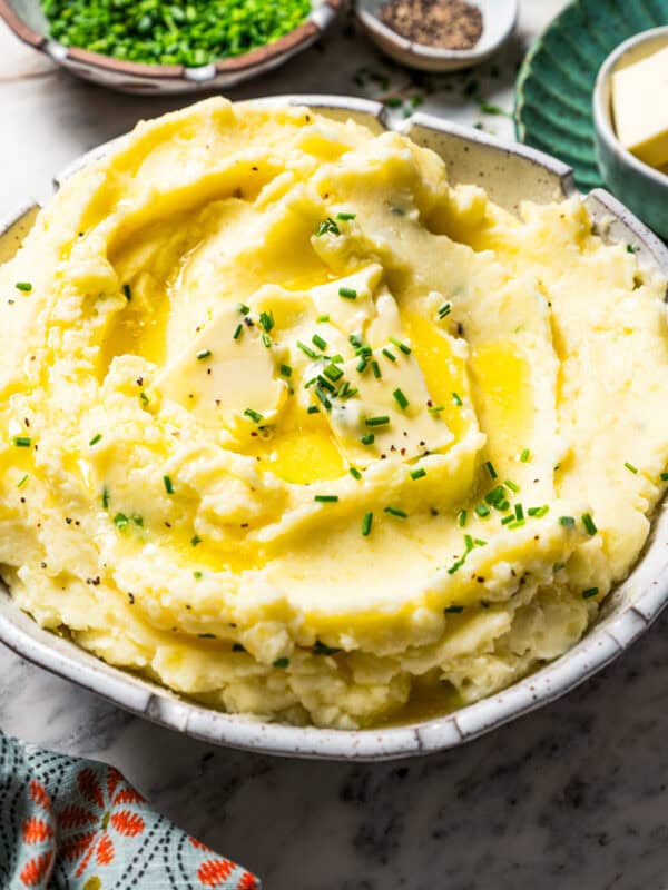 Bowl of creamy buttermilk mashed potatoes.