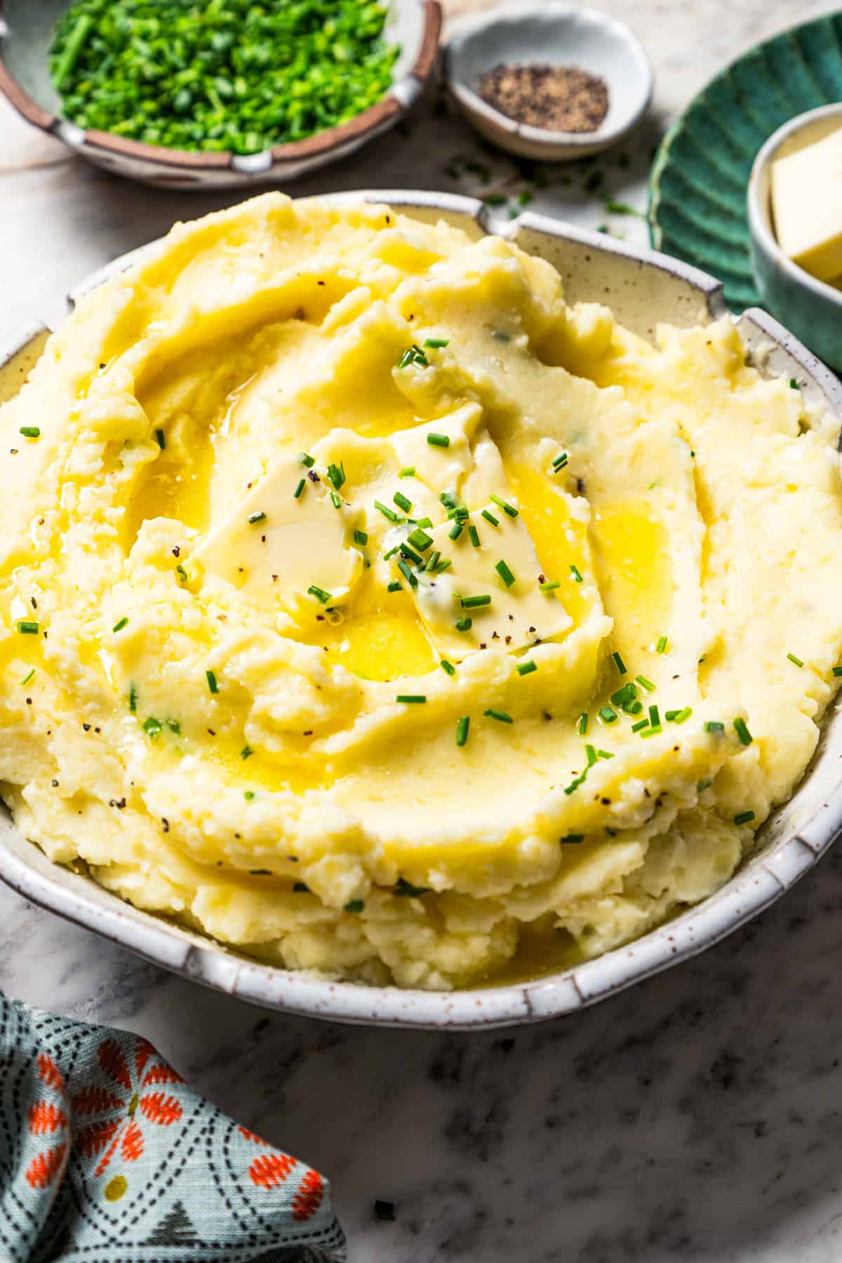 Bowl of creamy buttermilk mashed potatoes.