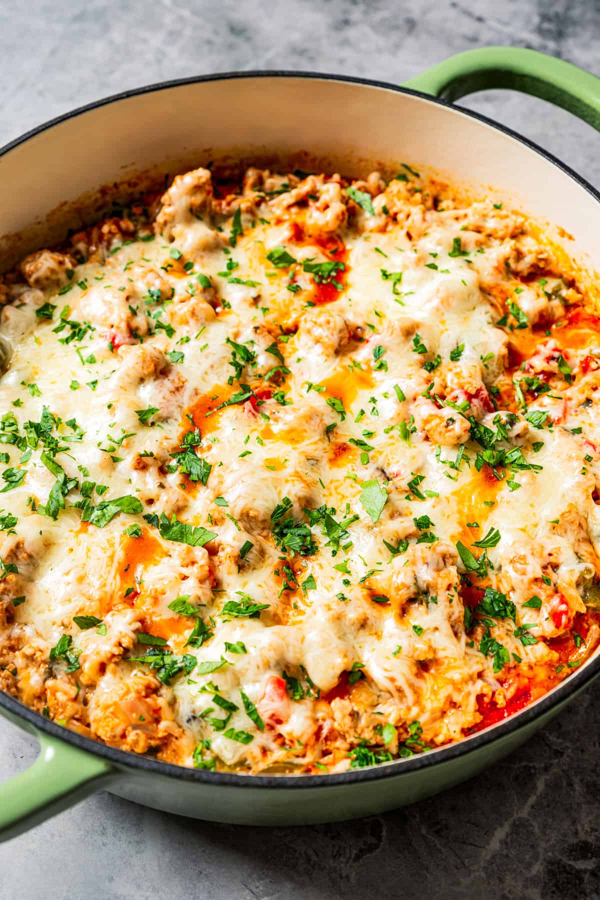 Stuffed pepper casserole in a pot.