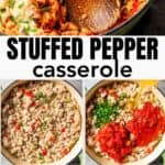 Stuffed pepper casserole Pinterest collage image.