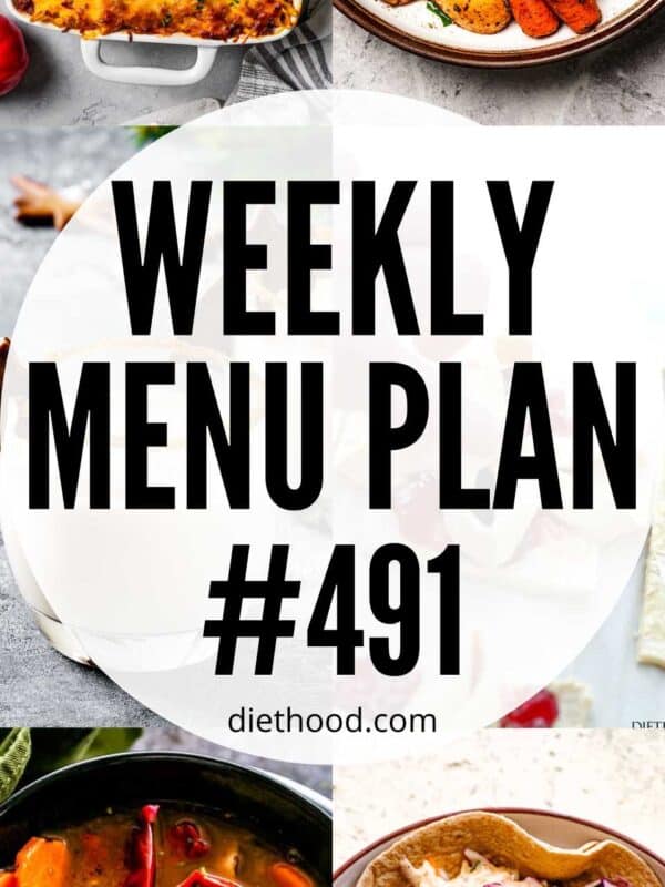 Weekly Menu Plan 491 six image collage Pinterest image.