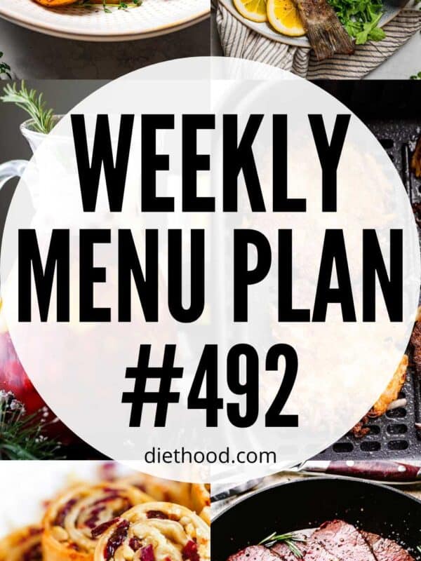 Weekly Menu Plan 492 six image collage Pinterest image.