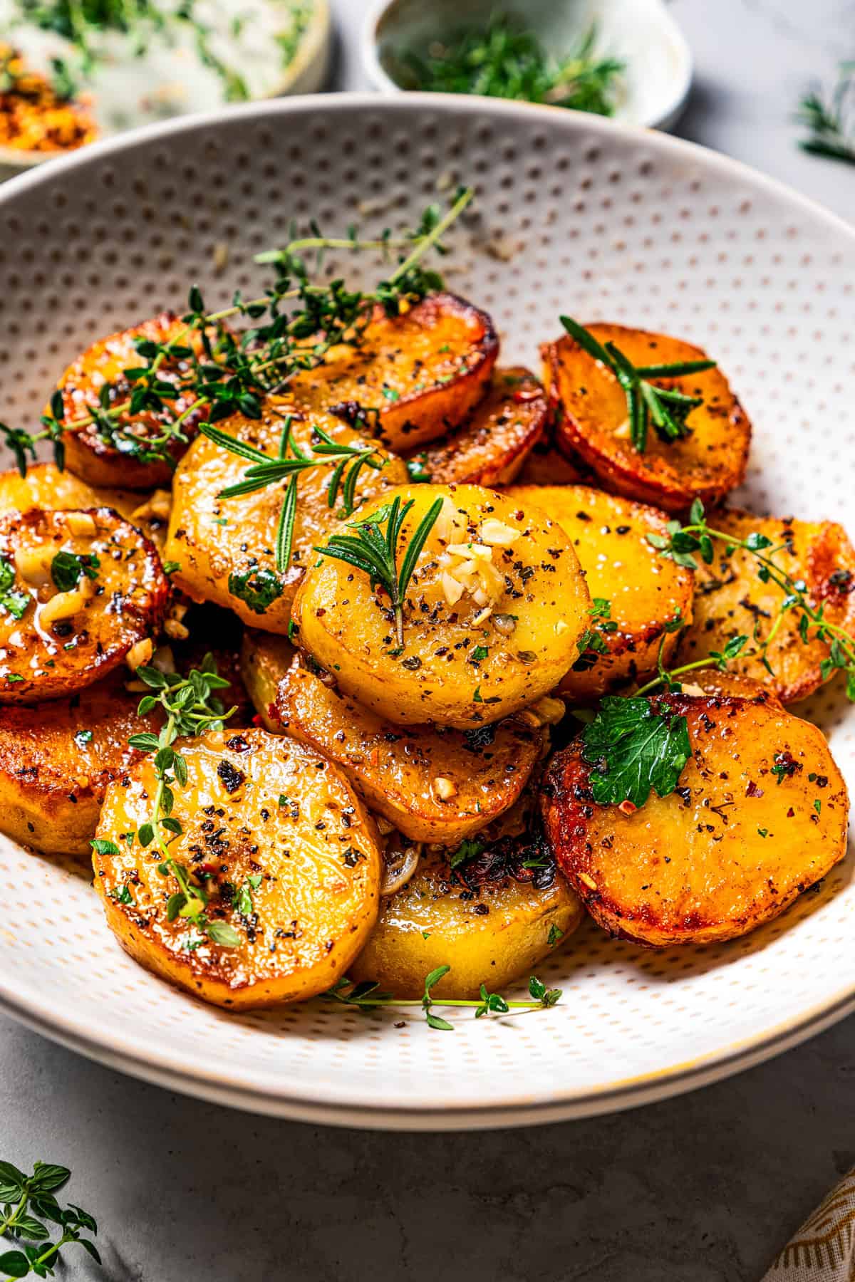 Melting potatoes in a large bowl.