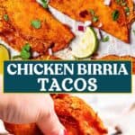 Chicken birria tacos long Pinterest image.