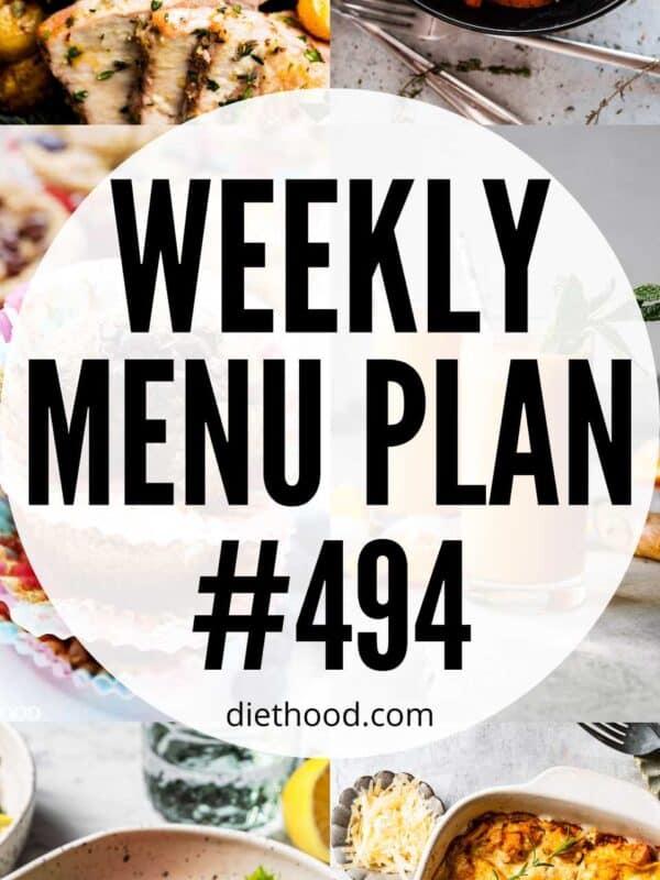 Weekly Menu Plan 494 six image collage Pinterest image.