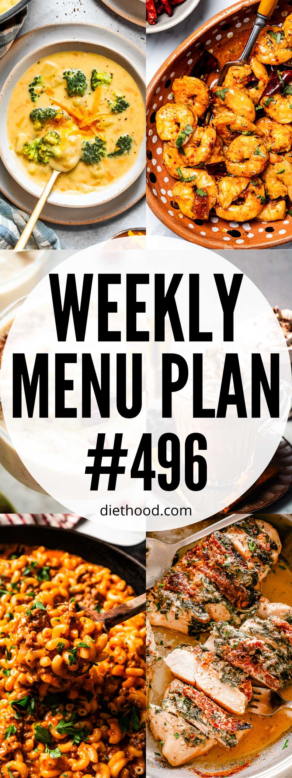 Weekly Menu Plan 496 six image collage Pinterest image.