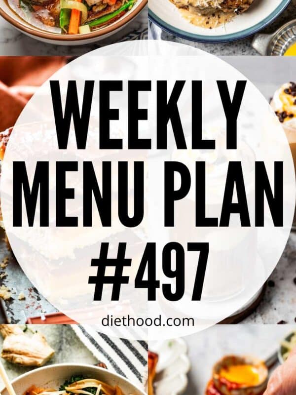 Weekly Menu Plan 497 six image collage Pinterest image.