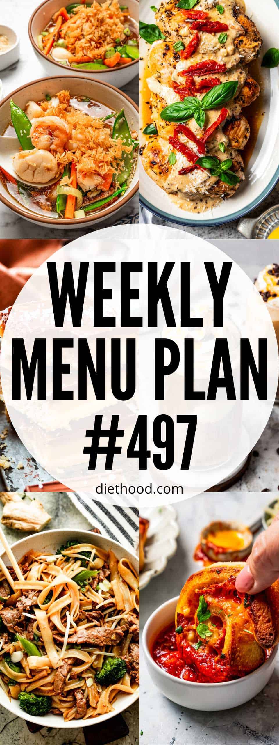 Weekly Menu Plan 497 six image collage Pinterest image.