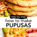 Pupusas long Pinterest sharing image.