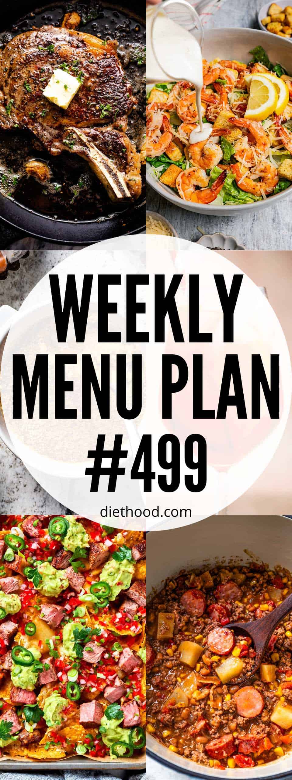 Weekly Menu Plan 499 six image collage Pinterest image.