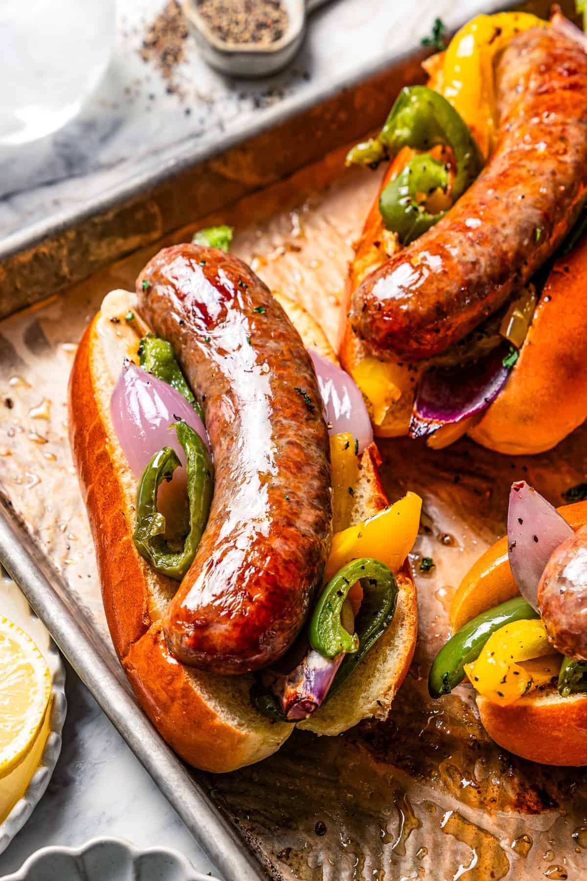 Sausage served on hot dog buns.