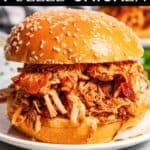 Pulled chicken social media sharing image with text overlay.