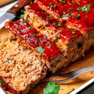 Sliced baked meatloaf.