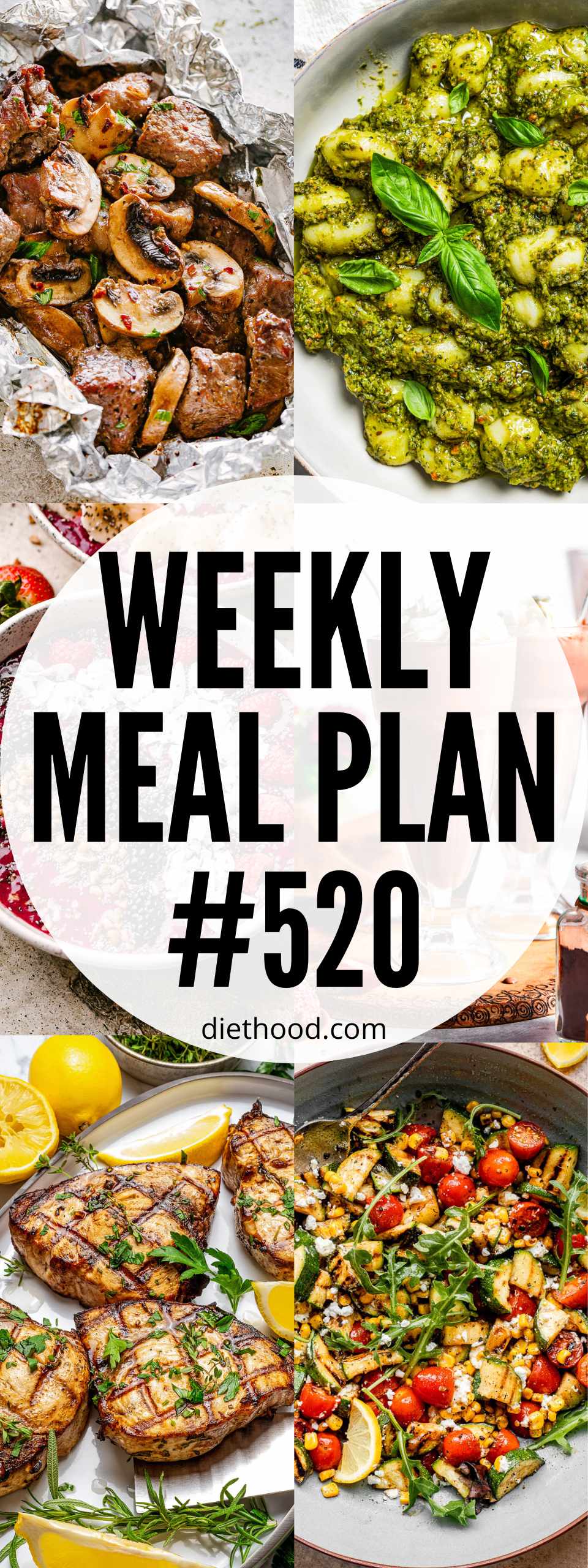 Weekly Meal Plan by Diethood Meal plan 520 collage with text overlay.