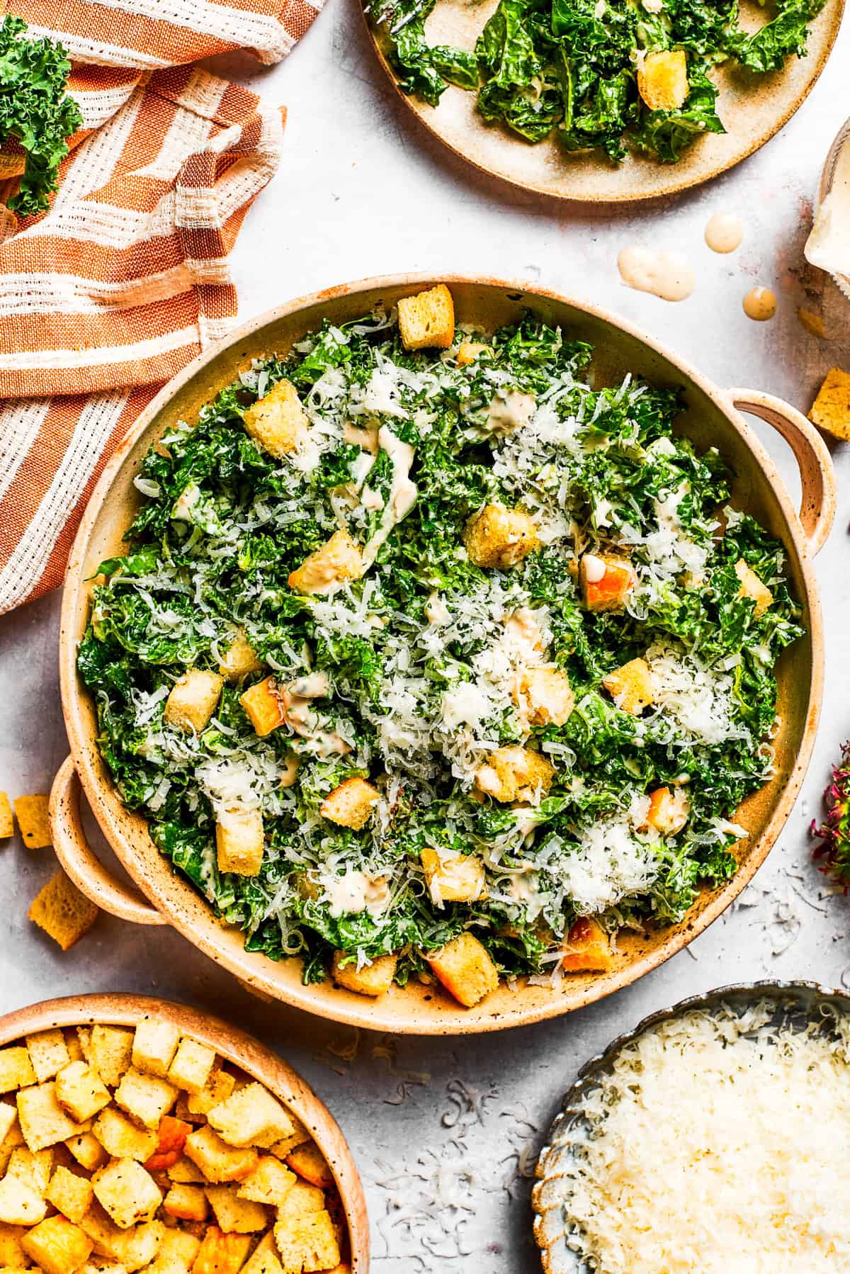 Kale Caesar Salad Kale Caesar Salad in a big bowl.