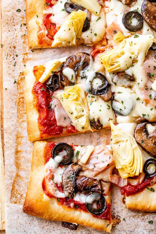 Sliced pizza capricciosa