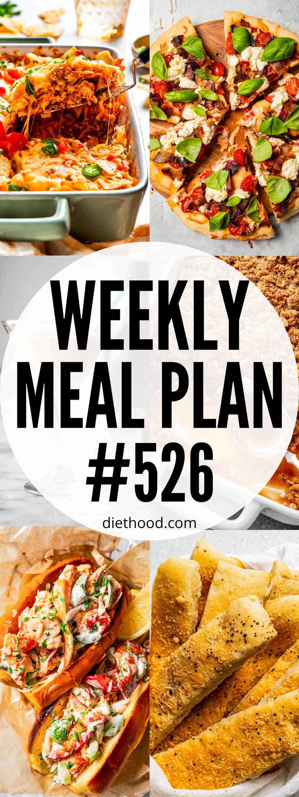 Meal plan 526 food collage with text overlay.