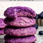 A stack of blueberry cookies with the recipe's name in a text overlay.