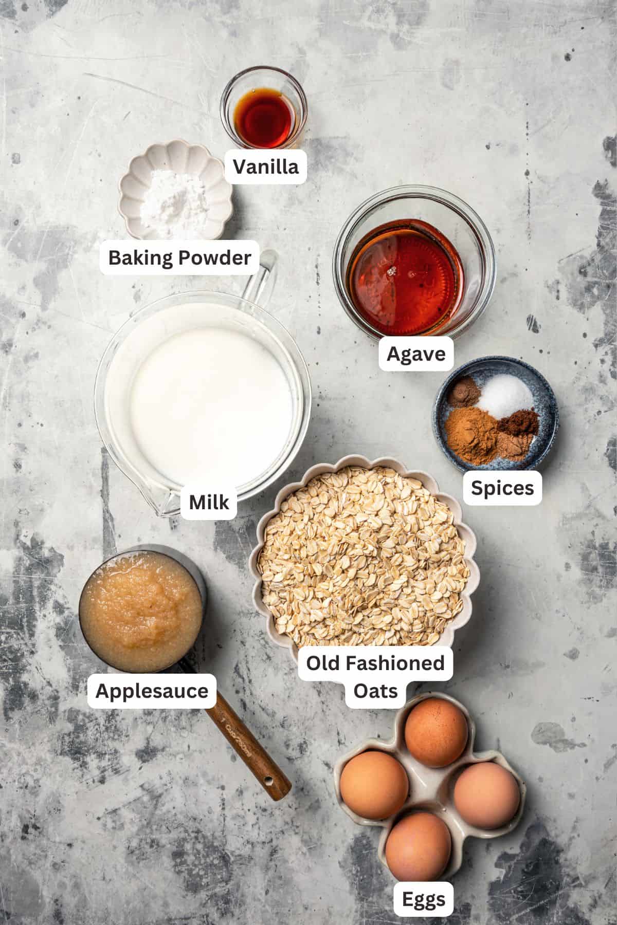 Oatmeal ingredients with text labels overlaying each ingredient.