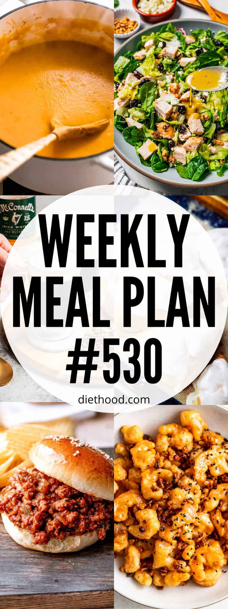 Weekly Meal Plan by Diethood Meal plan 530 food collage with text overlay.