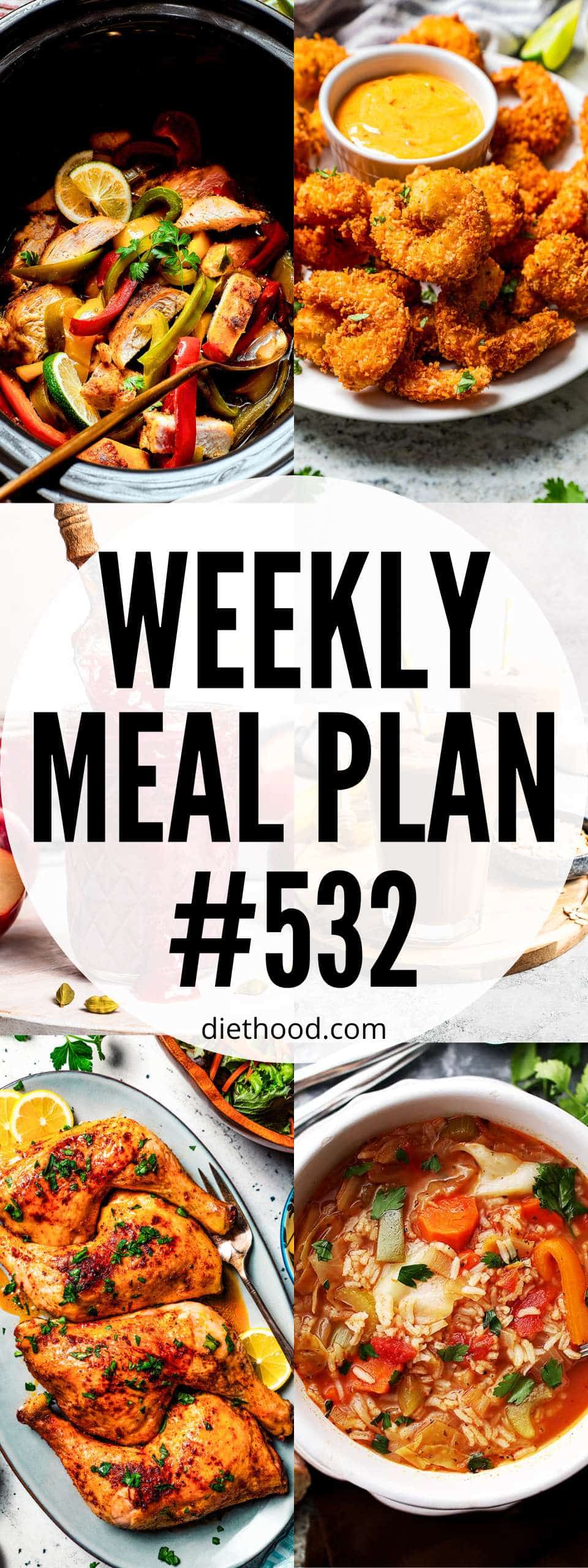 Meal plan 532 food collage with text overlay.