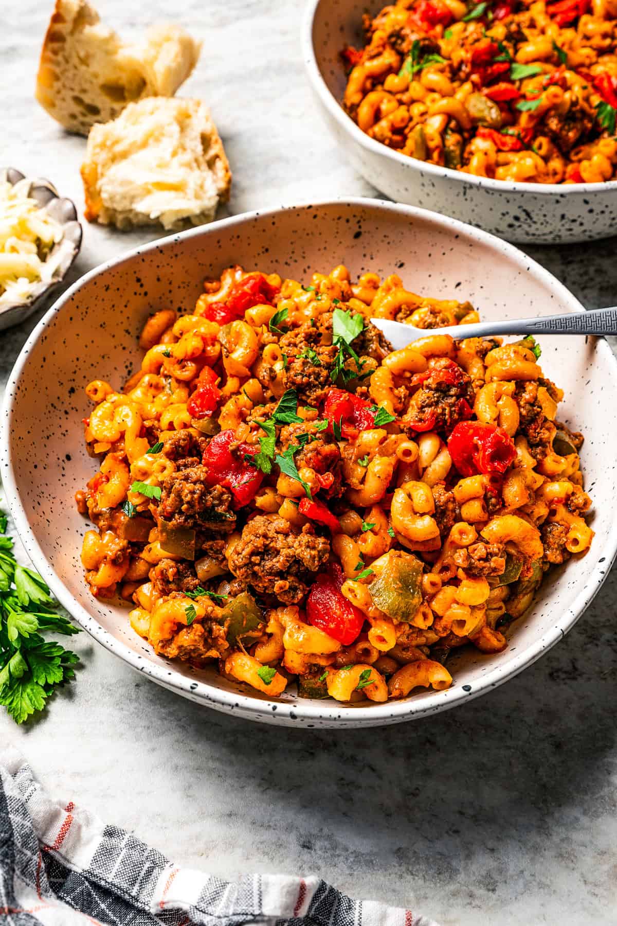 American goulash served in bowls.