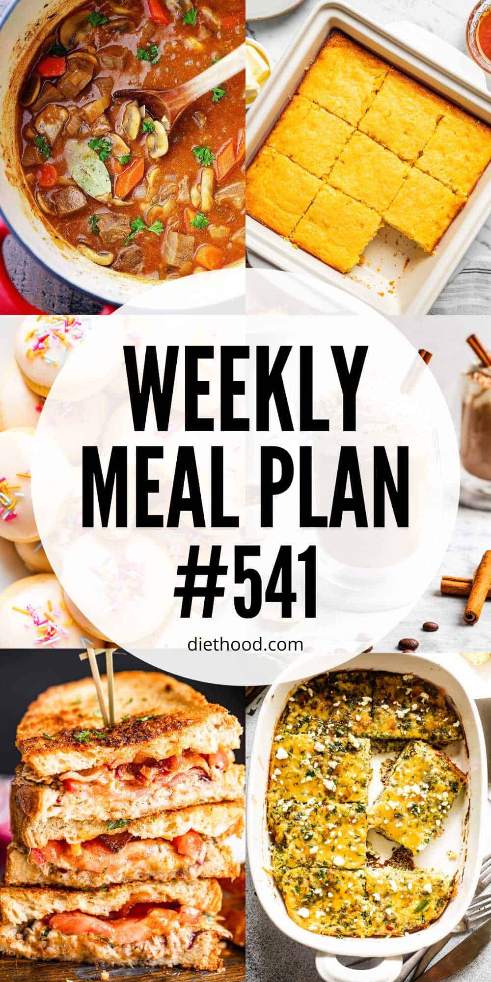 Weekly Meal Plan by Diethood Meal plan 541 food collage with text overlay.