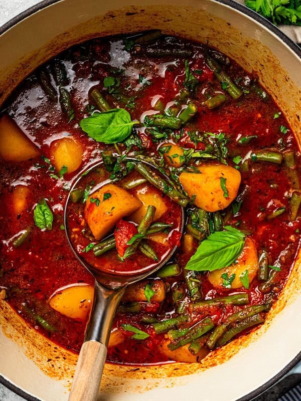 Braised potatoes in a pot.