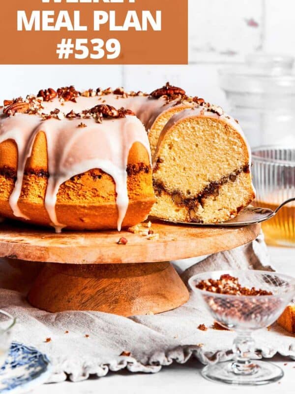 Bundt cake on a cake stand.
