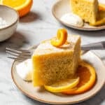 A slice of Macedonian semolina cake, also known as Ravanija, served on a dessert plate.