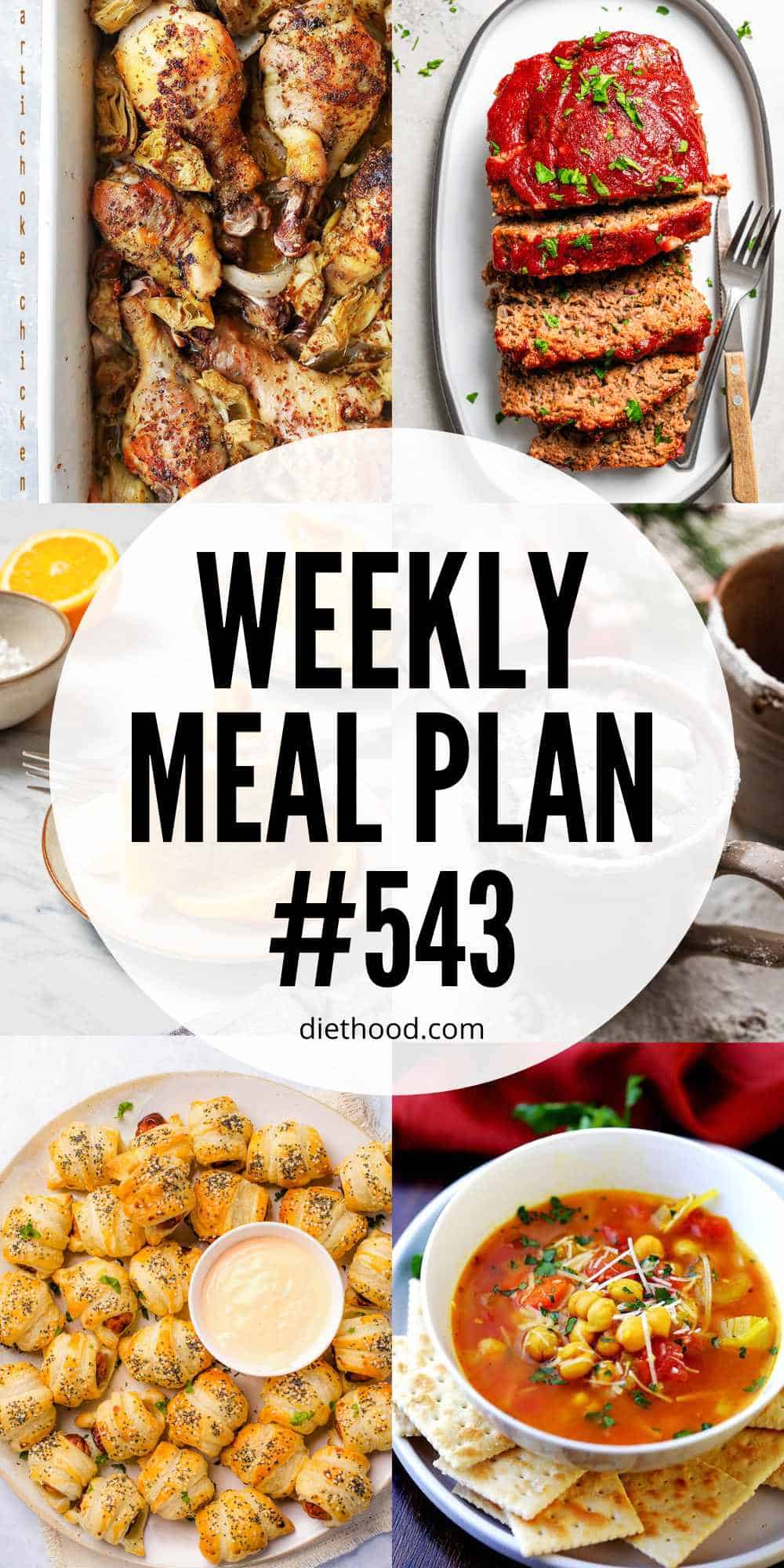 Meal plan food collage with text overlay.